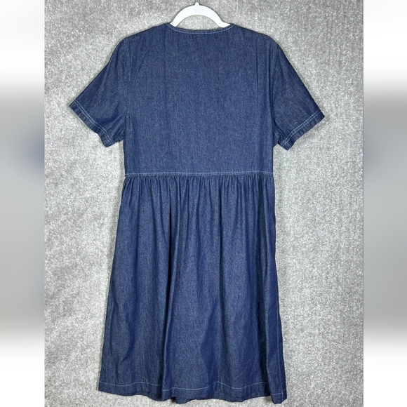 Blair Button Front Denim Midi Dress Womens Size Medium Blue Short Sleeve Pockets - Picture 2 of 8